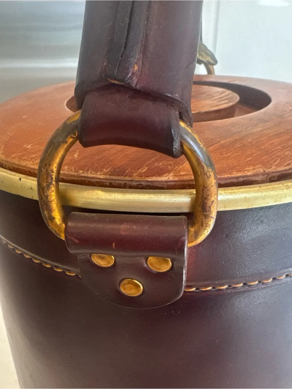 Brown Leather Barrel Ice Bucket with Eagle Finial